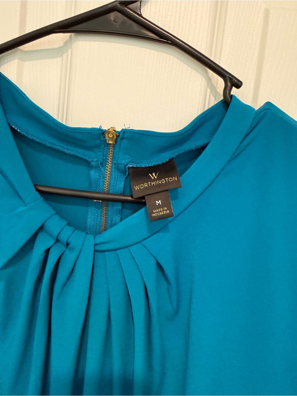 Worthington Teal Cap-Sleeve Pleated Women's Top - Picture 2 of 6